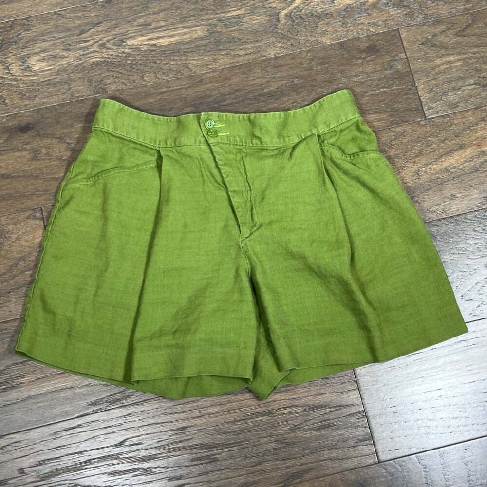 CABI Traipse Linen Blend High Rise Shorts Avocado Sz 10 #6398 EUC - Picture 2 of 5